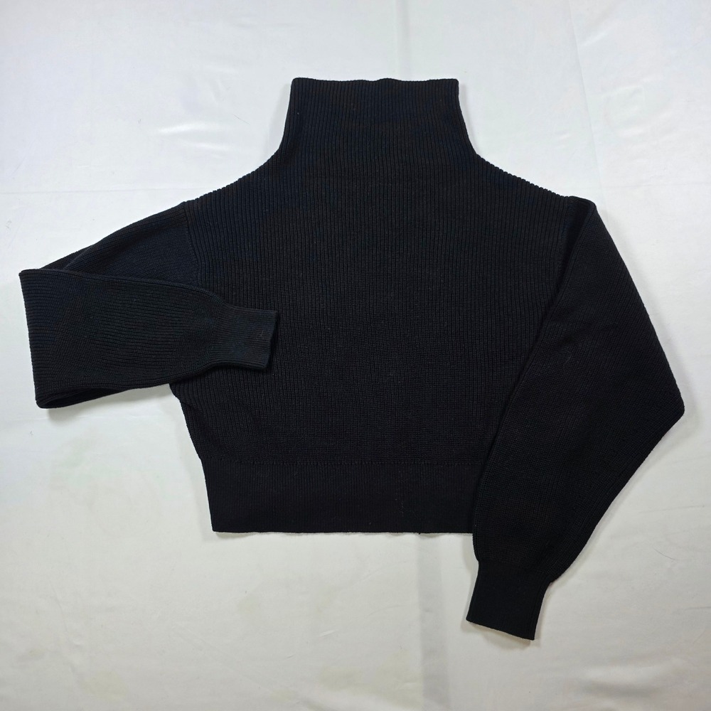 Wilfred Aritzia Black Merino Wool Cotton Ribbed Turtleneck Cropped Sweater S